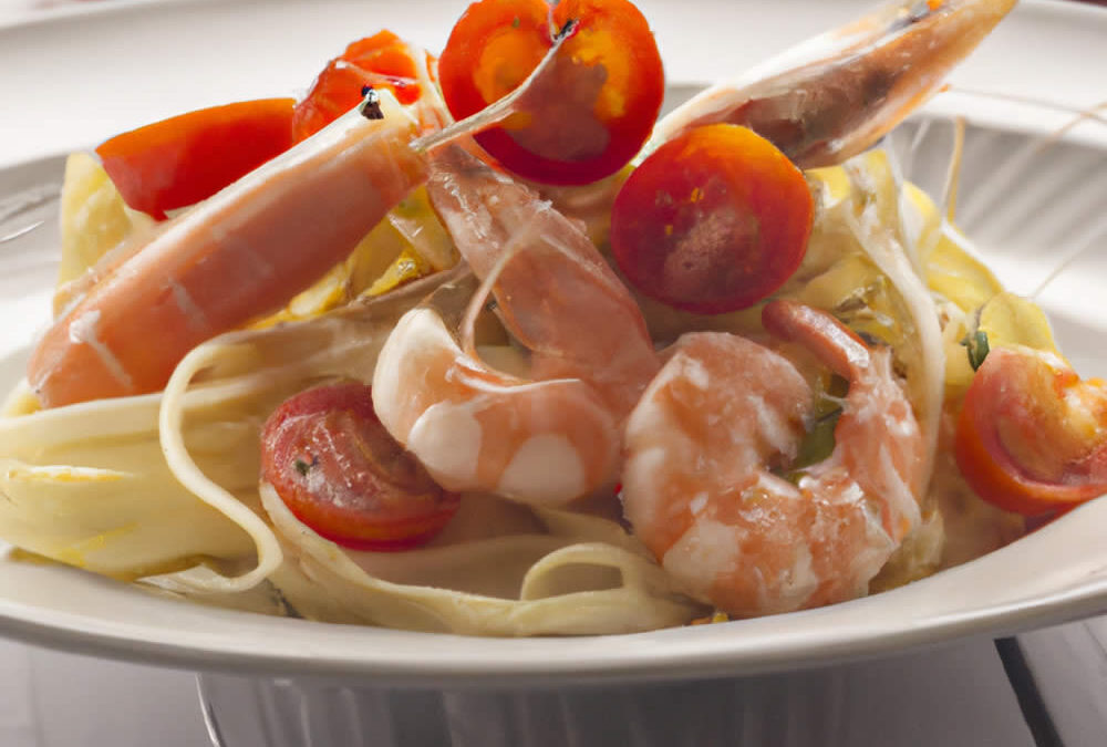 tagliolini con scampi e pomodorini